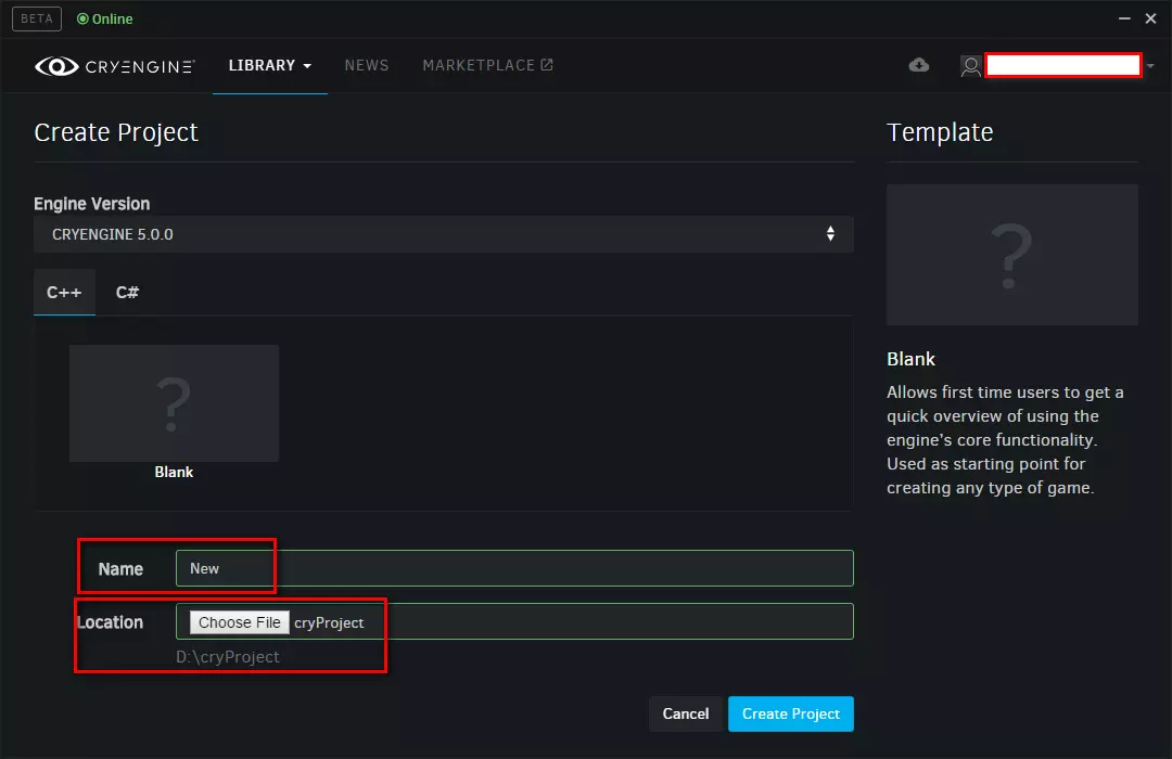 CryEngine 5 new project